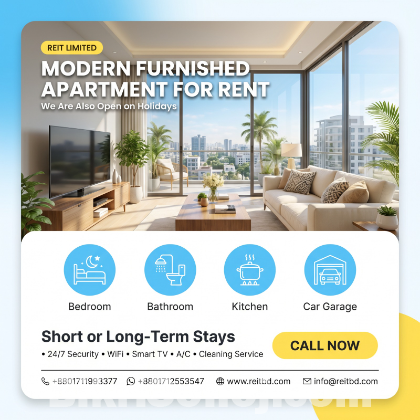 Modern Luxio Studio 2-Bed Furnished Apt Rent in Baridhara